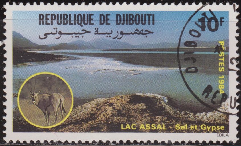 Djibouti 1984 Scott 575 Sello * Landscapes & Animals Lake Assal Sel et Gypse Oryx 10F